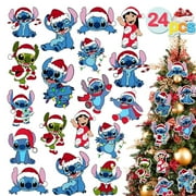 24PCS Stitch Christmas Tree Ornaments Decorations 2024 Christmas Hanging Ornaments Small Christmas Hanging Ornament for Xmas Tree Party Home Decorations,Stitch Ornaments for Christmas Tree